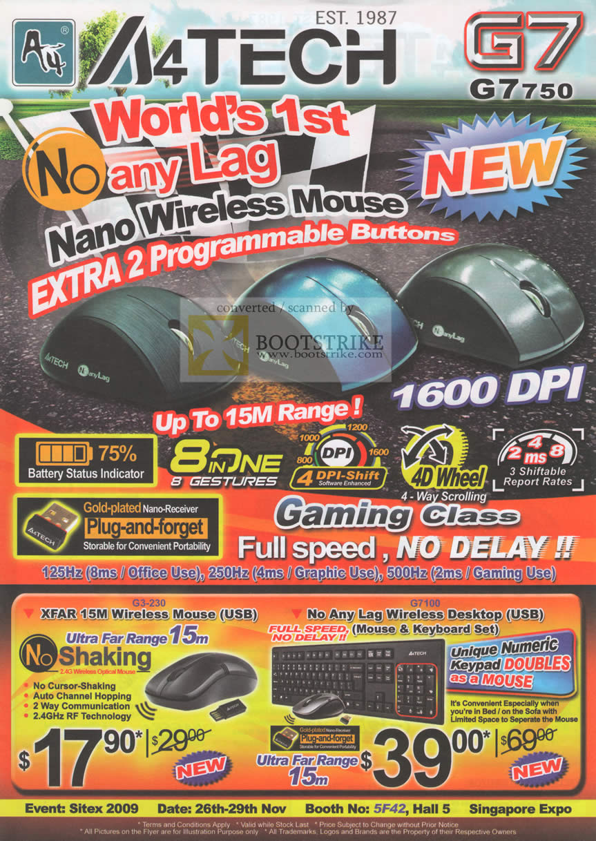 Sitex 2009 price list image brochure of A4Tech Nano Wireless Mouse Keyboard Gaming