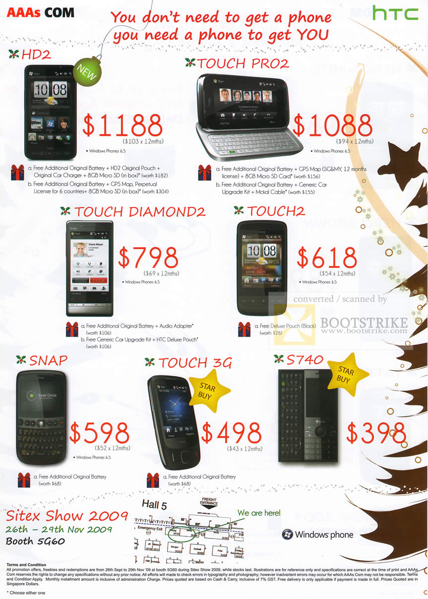 Sitex 2009 price list image brochure of AAAs HTC HD2 Touch Pro2 Diamond2 Touch2 Snap Touch 3G S740