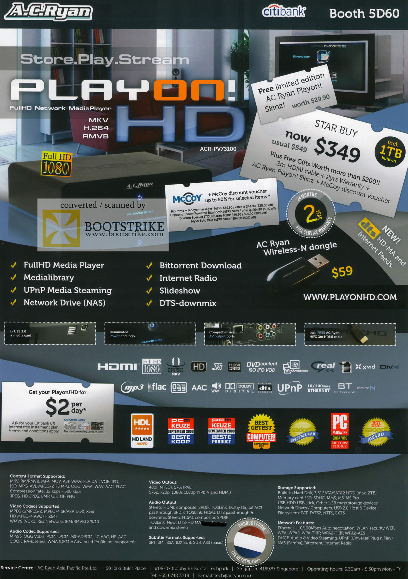 Sitex 2009 price list image brochure of AC Ryan PlayOn HD Network Media Player NAS Bittorrent Radio