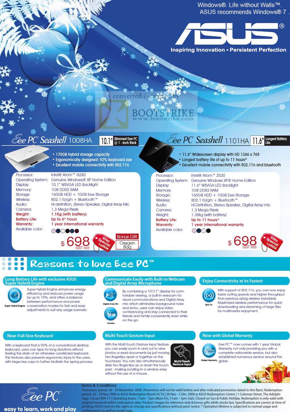 Sitex 2009 price list image brochure of ASUS EEE PC Seashell 1008HA 1101HA Notebook