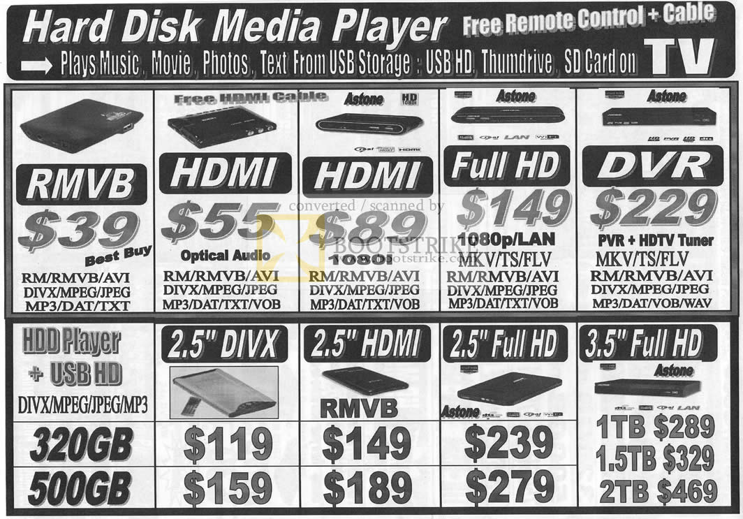 Sitex 2009 price list image brochure of Abscom Media Player RMVB Astone DCR HDMI