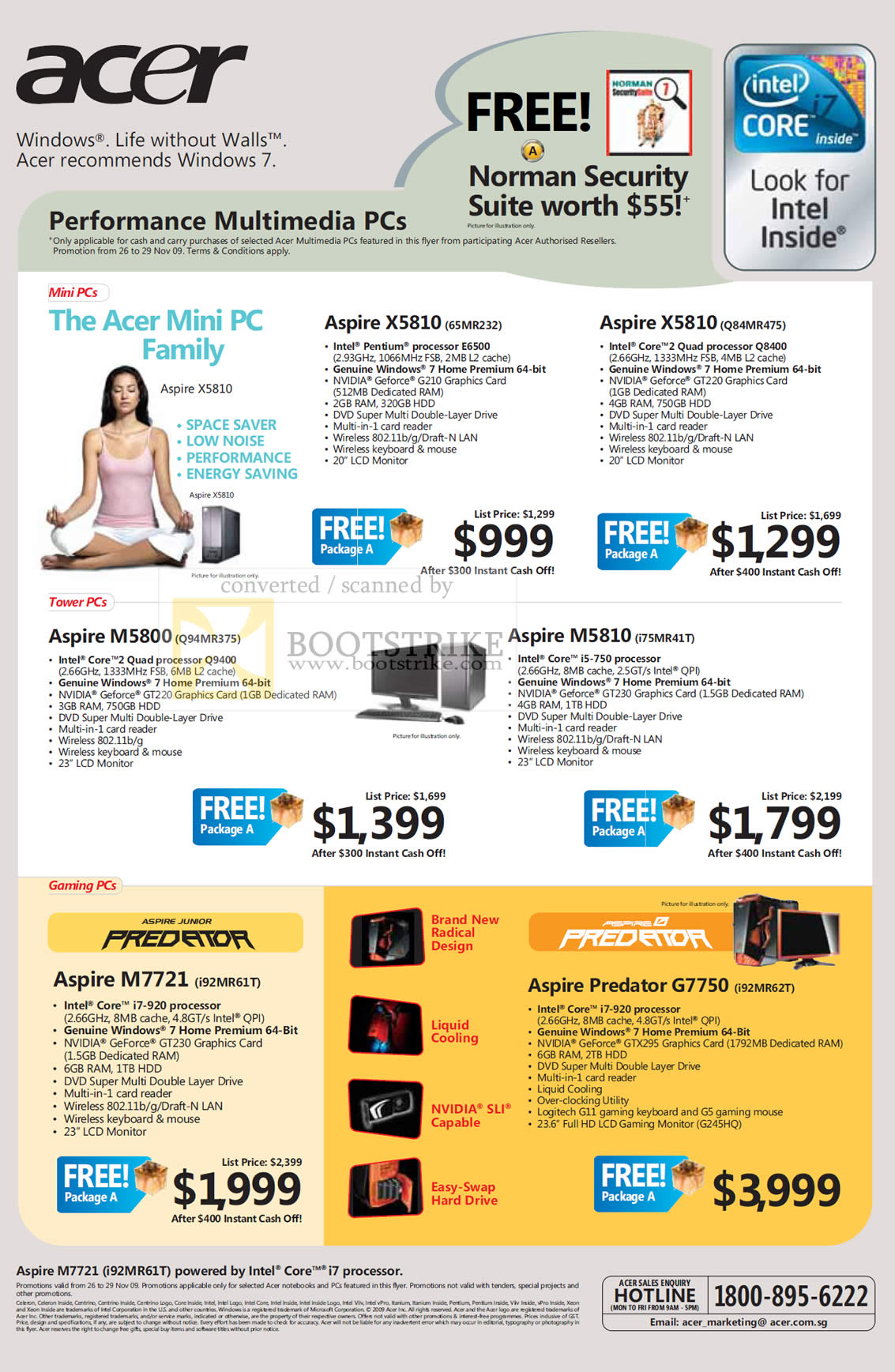 Sitex 2009 price list image brochure of Acer Aspire Mini PC X5810 M5800 M5810 Predator Desktop M7721 G7750