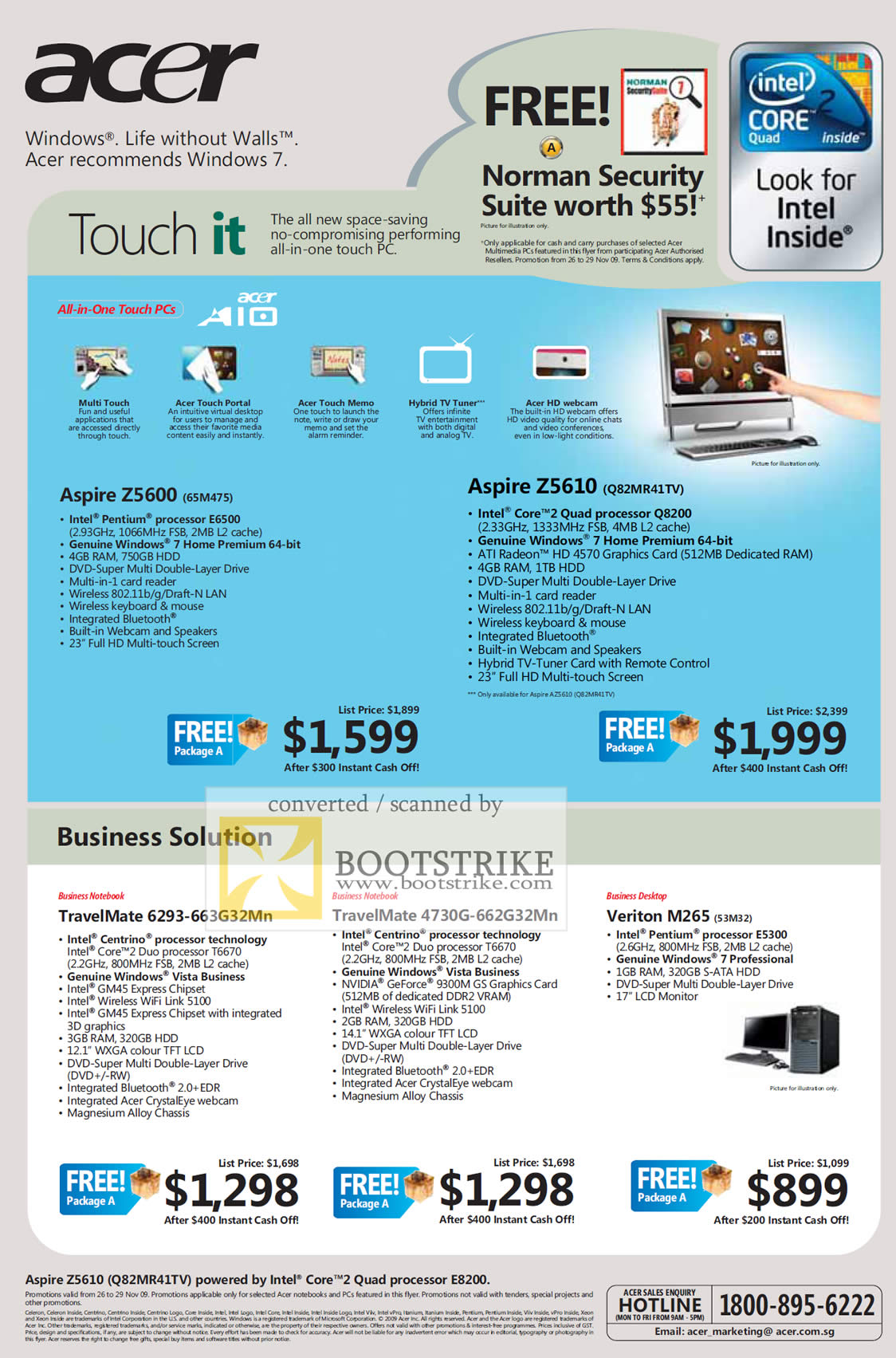 Sitex 2009 price list image brochure of Acer Aspire Touch PC Z5600 Z5610 Business Notebook TravelMate Veriton