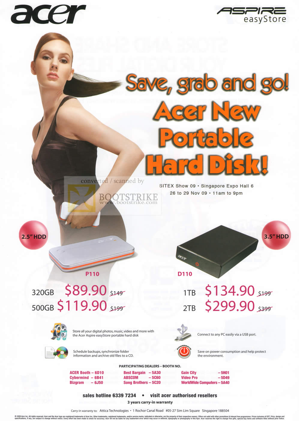 Sitex 2009 price list image brochure of Acer External Portable Hard Disk Storage P110 D110