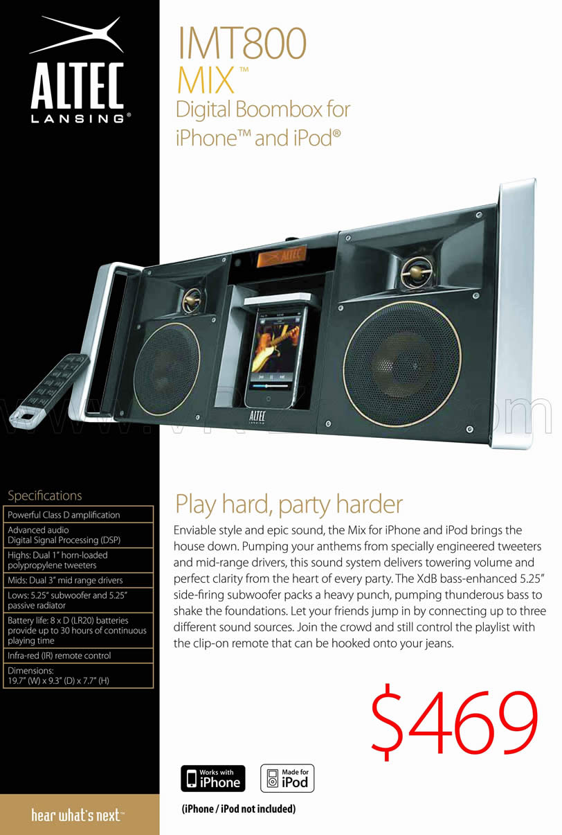 Sitex 2009 price list image brochure of Altec Lansing IMT800 Digital Boombox IPod IPhone