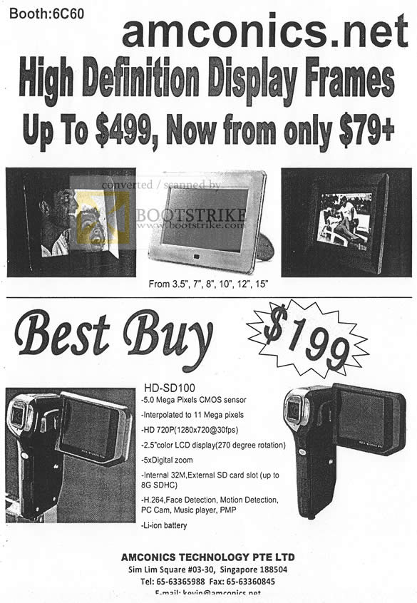 Sitex 2009 price list image brochure of Amconics Digital Photo Frame HD SD100 Flash Video Camcorder
