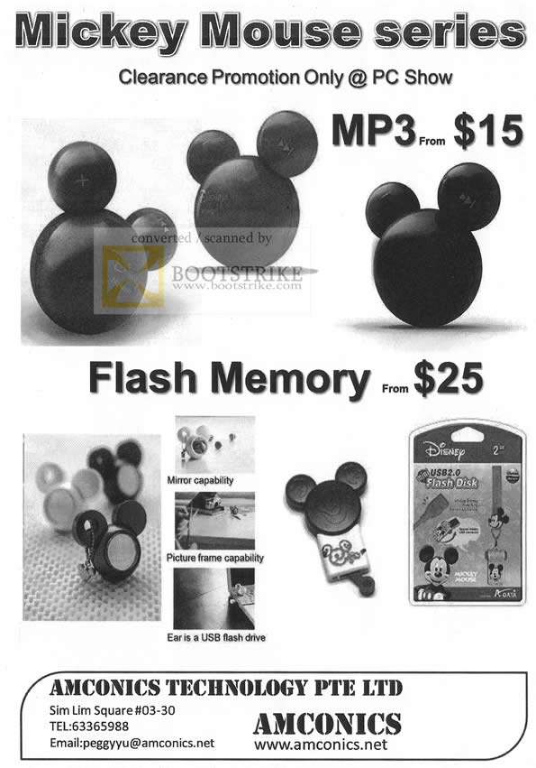 Sitex 2009 price list image brochure of Amconics Mickey Mouse Mp3 Player Flash Memory