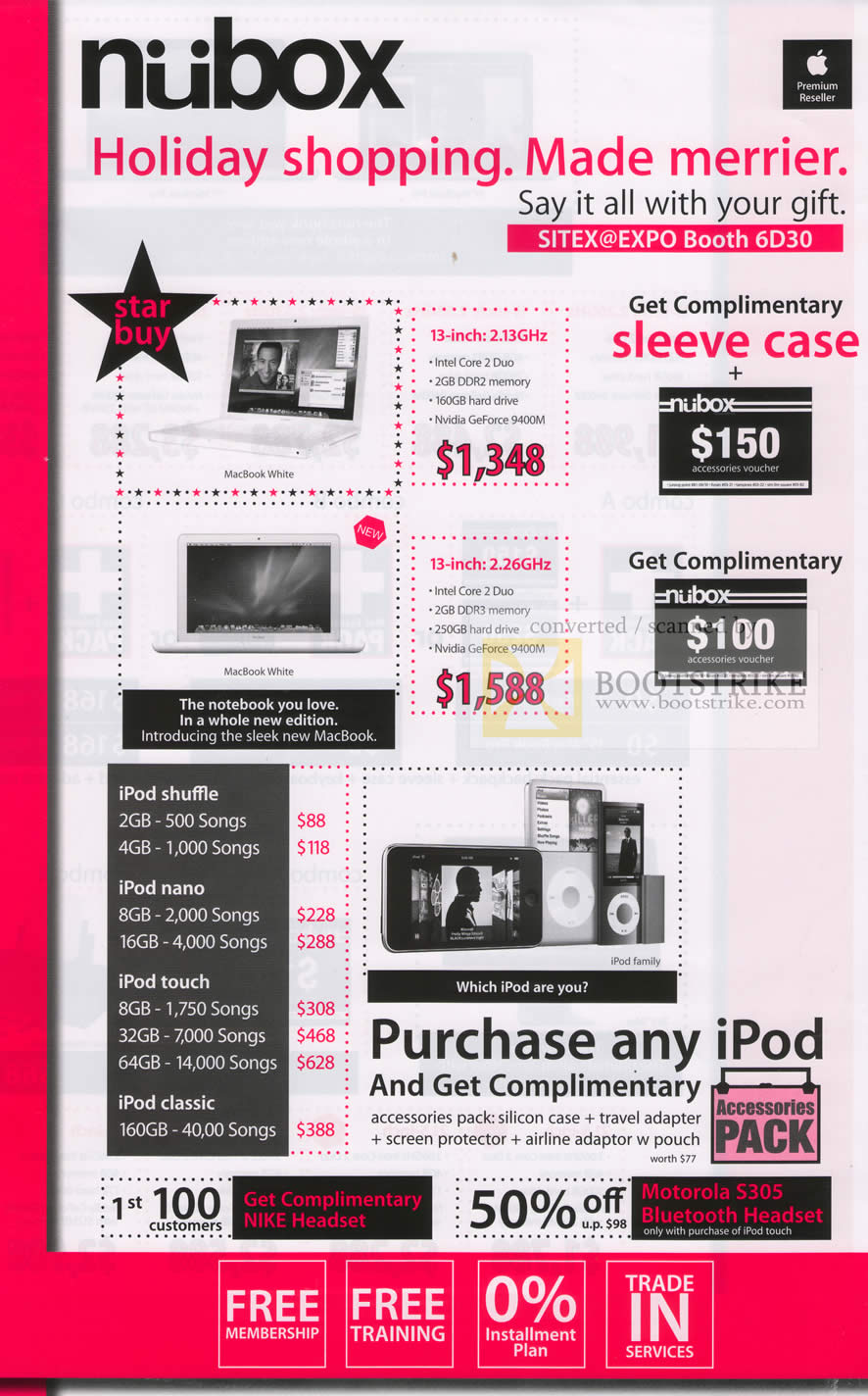 Sitex 2009 price list image brochure of Apple MacBook White IPod Shuffle Nano Touch Classic NuBox