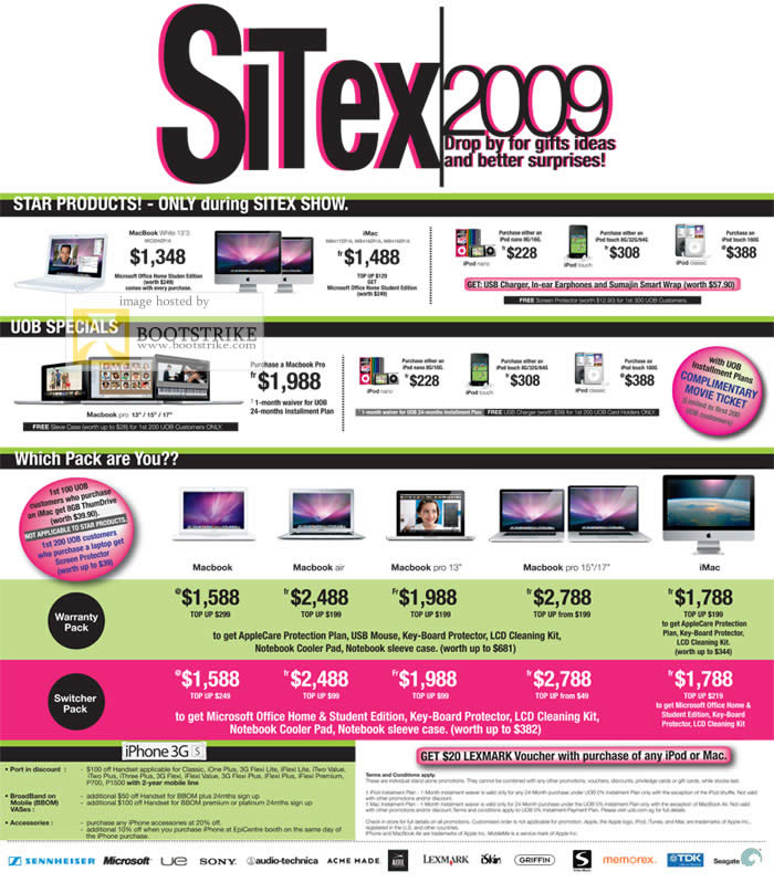 Sitex 2009 price list image brochure of Apple Macbook White IMac UOB IPhone 3G Epicentre