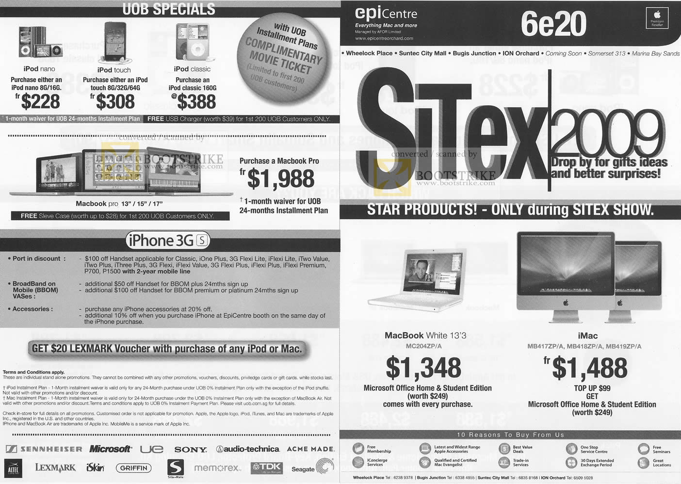 Sitex 2009 price list image brochure of Apple IPod Nano Touch Classic Macbook Pro UOB MacBook IMac IPhone 3G S Epi Centre