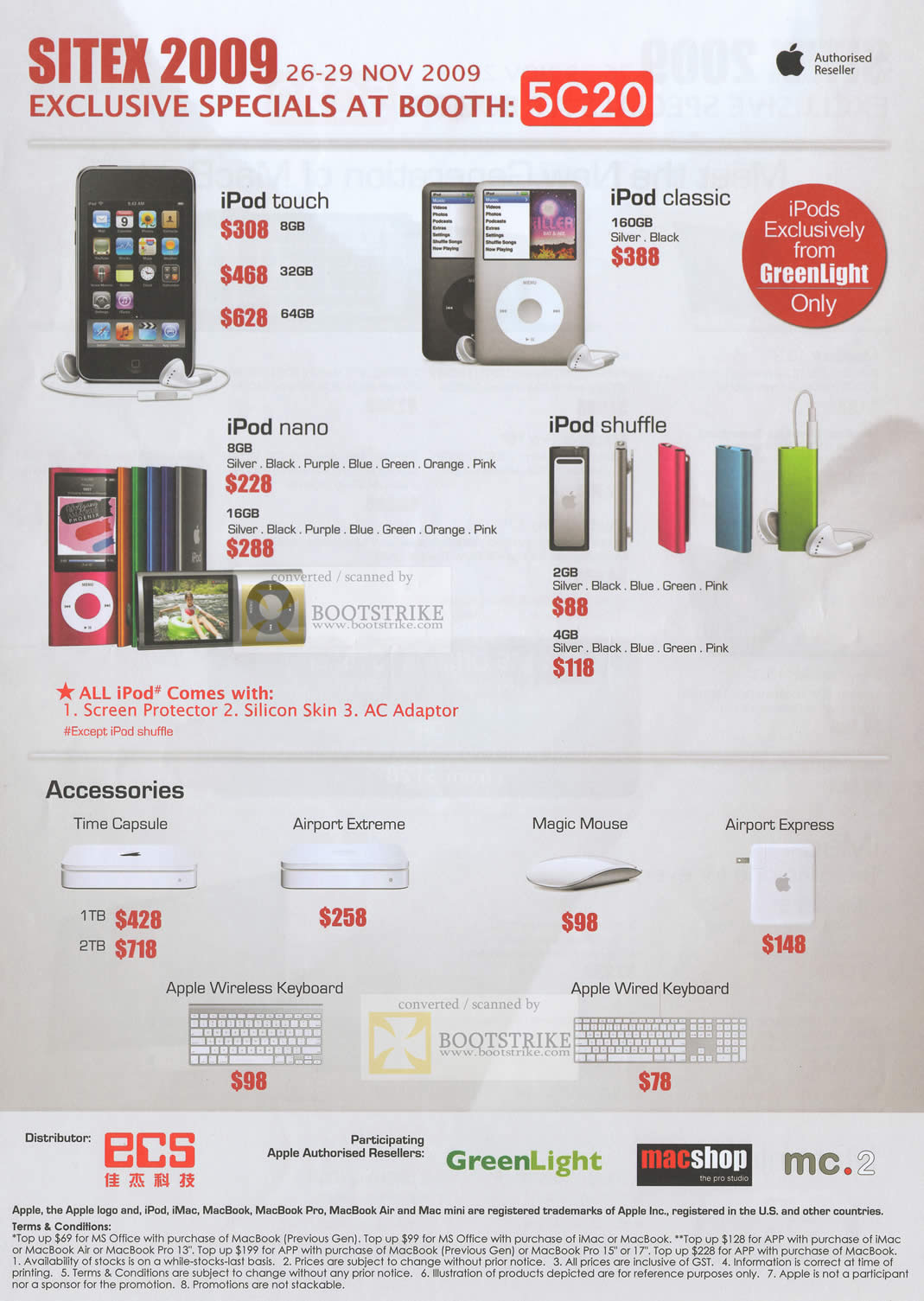 Sitex 2009 price list image brochure of Apple IPod Touch Classic Nano Shuffle Time Capsule Airport Extreme Magic Mouse