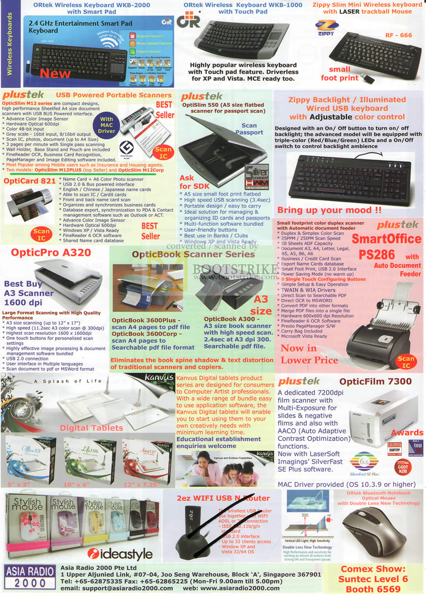 Sitex 2009 price list image brochure of Asia Radio ORtek Zippy PlusTek Scanners OptiCard OptiBook OpticPro 2ez