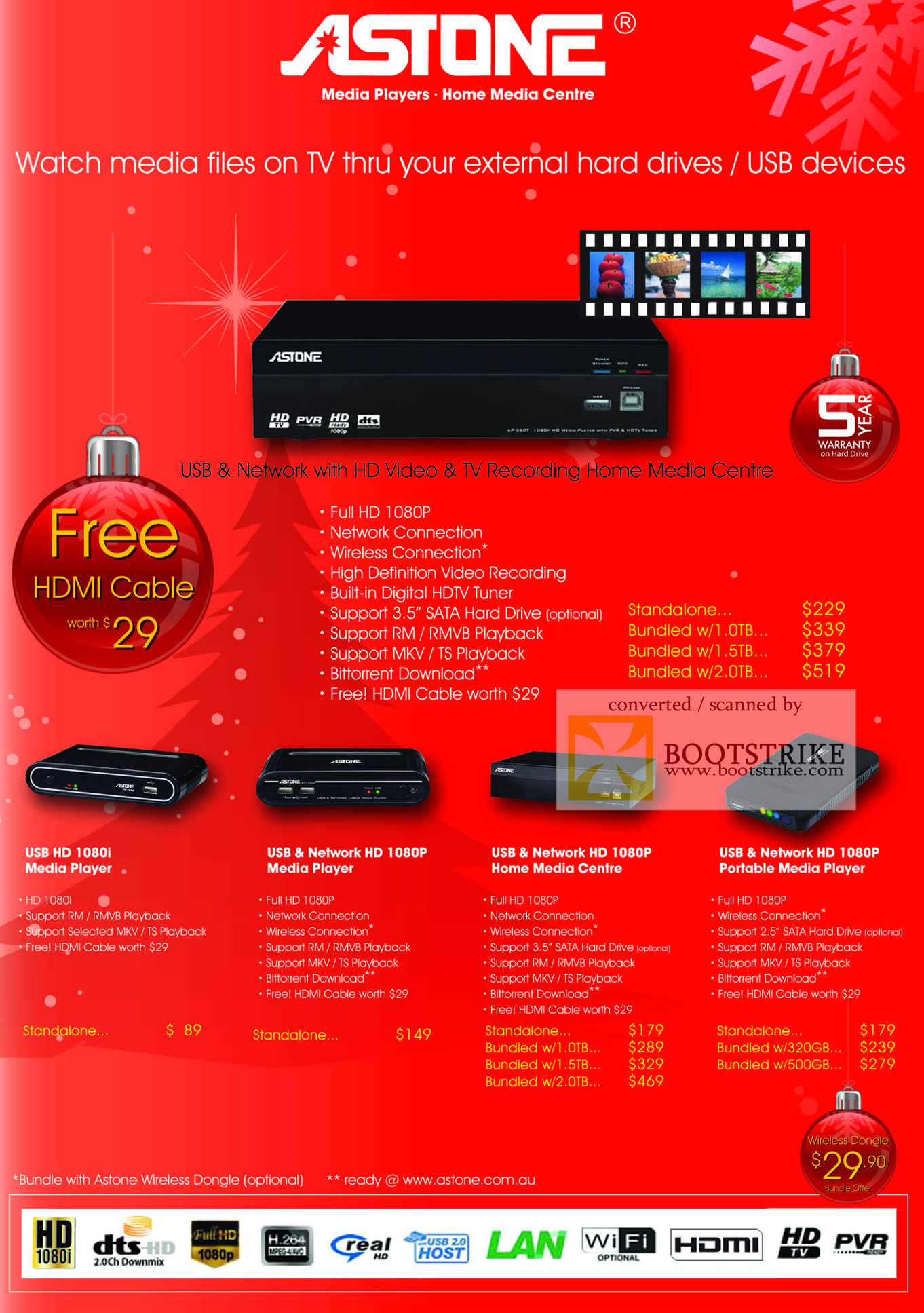 Sitex 2009 price list image brochure of Astone Media Players USB HD Network Portable 1080p