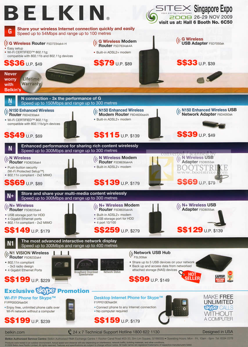 Sitex 2009 price list image brochure of Belkin G Wireless Router Modem USB Adapter Skype