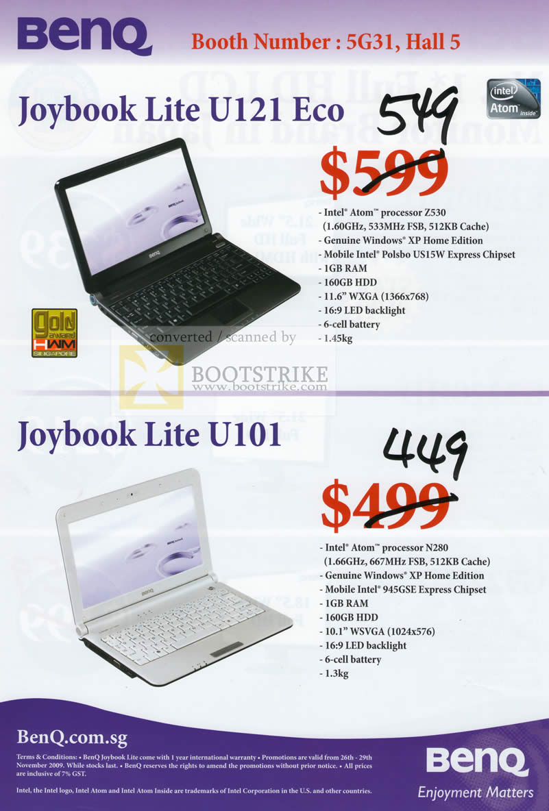 Sitex 2009 price list image brochure of BenQ Joybook Lite U121 Eco U101 Notebooks Netbooks