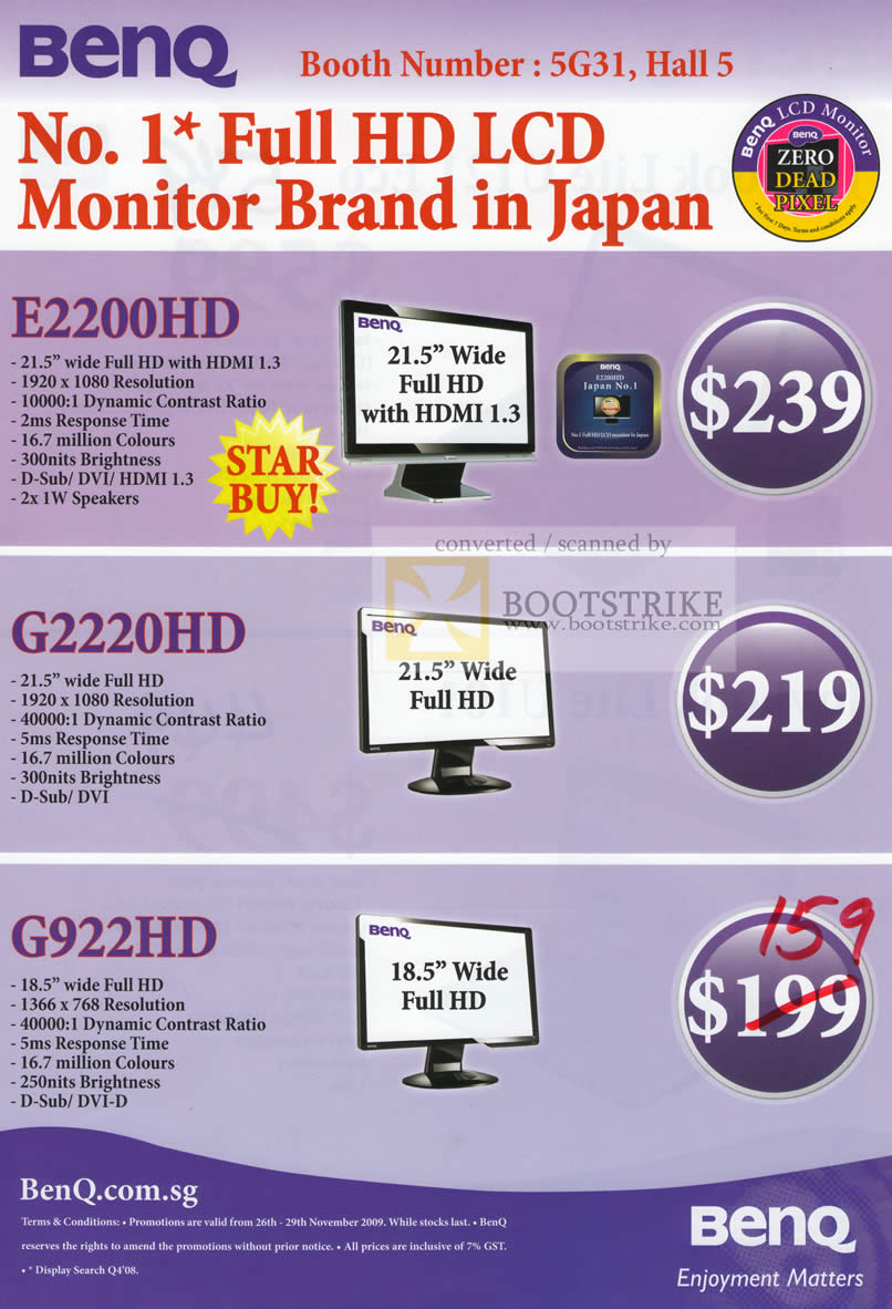 Sitex 2009 price list image brochure of BenQ LCD Monitor E2200HD G2220HD G922HD
