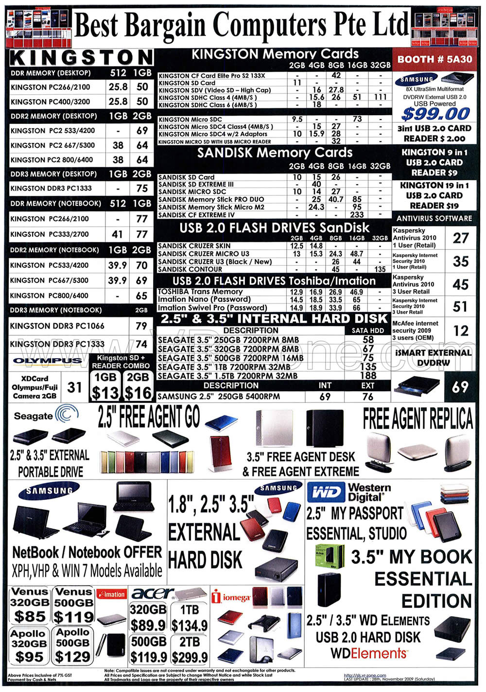 Sitex 2009 price list image brochure of Best Bargain Memory Kingston Sandisk Hard Disk Flash Drives External Storage