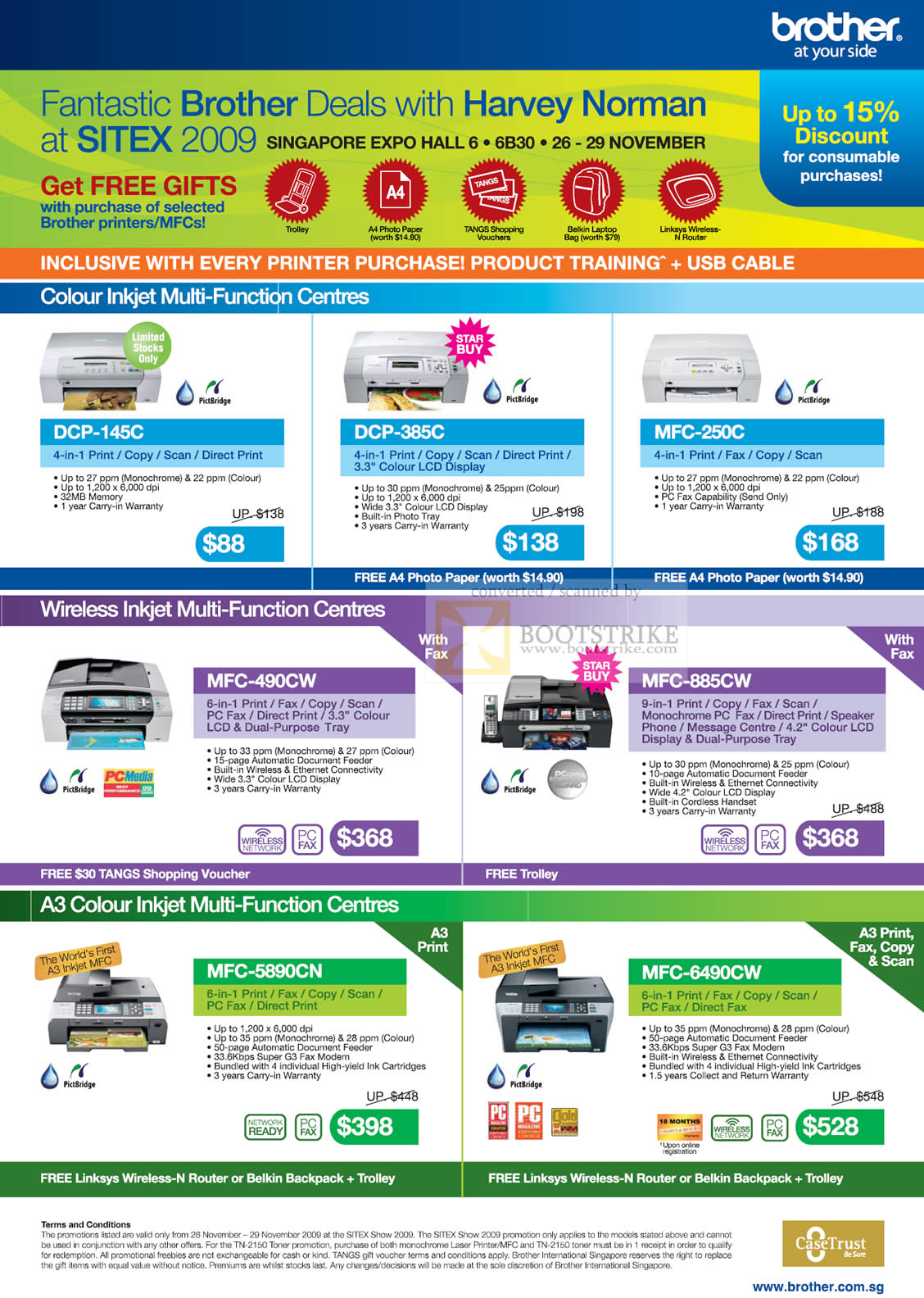 Sitex 2009 price list image brochure of Brother Printers Colour Inkjet Multi Function Wireless DCP MFC A3