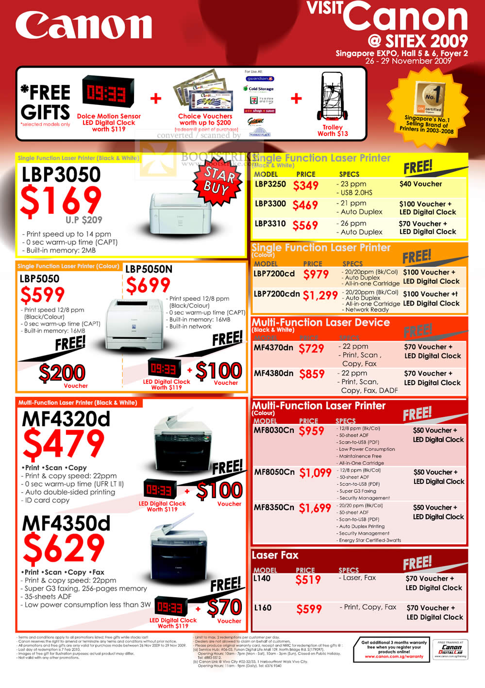 Sitex 2009 price list image brochure of Canon Laser Printers Multi Function LBP Print Scan Copy Fax