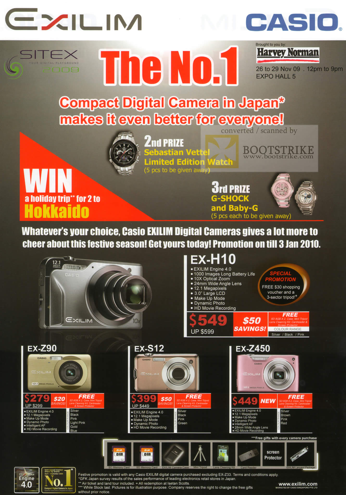 Sitex 2009 price list image brochure of Casio Exilim Digital Camera EX H10 Z90 S12 Z450