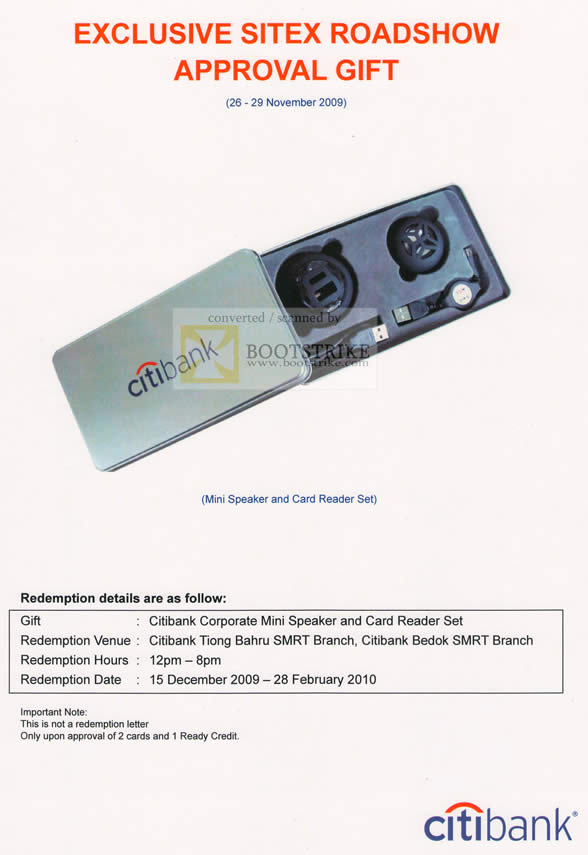 Sitex 2009 price list image brochure of Citibank Mini Speaker Card Reader Credit Card Gift