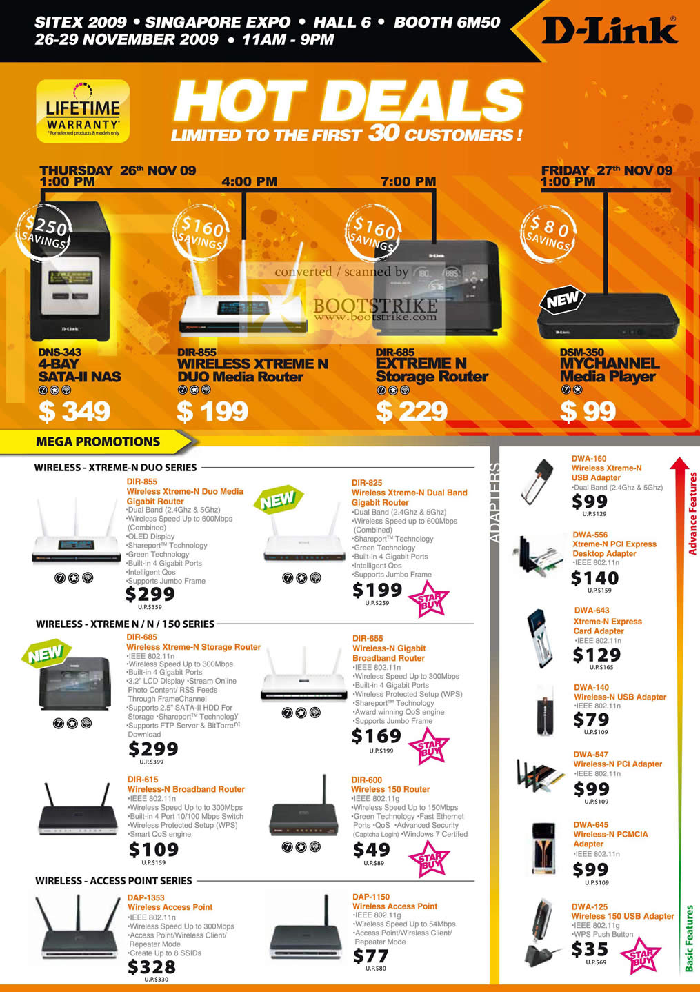 Sitex 2009 price list image brochure of D-Link Hot Deals NAS Router Wireless N Xtreme Adapter DWA DAP DIR DNS DSM