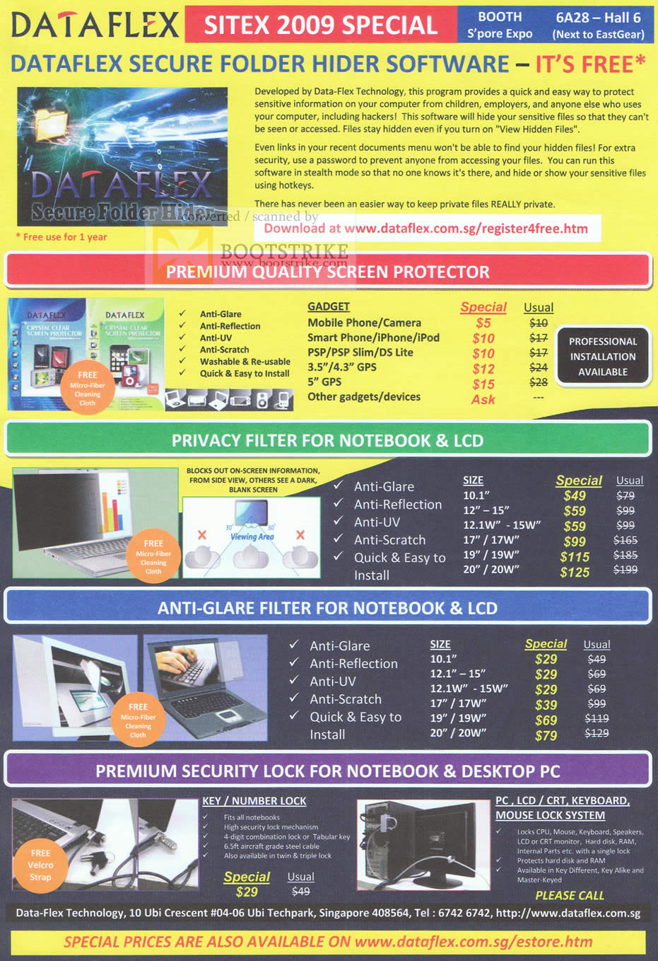 Sitex 2009 price list image brochure of Dataflex Screen Protector Notebook Mobile Phone PSP Privacy Filter Anti Glare