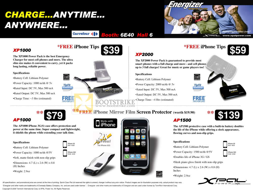 Sitex 2009 price list image brochure of Energizer Charger XP1000 XP2000 AP1000 AP1500 IPhone
