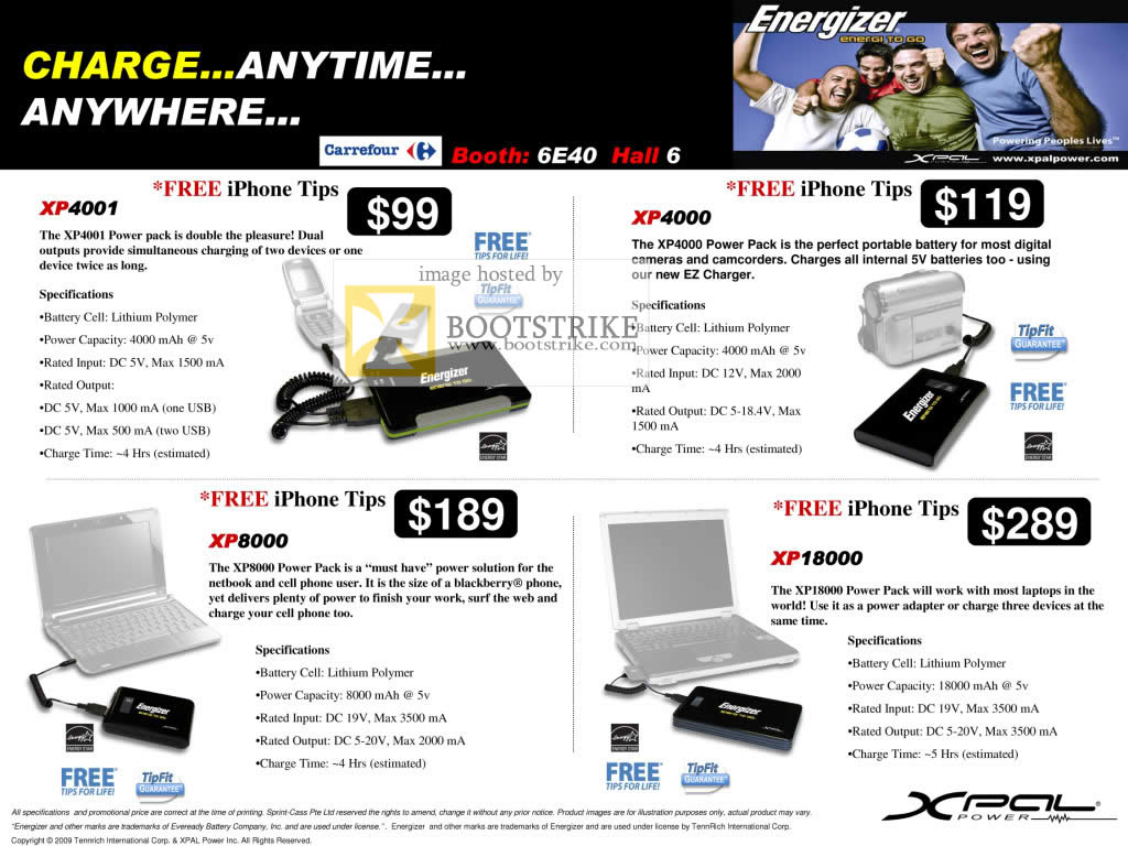 Sitex 2009 price list image brochure of Energizer XP4001 XP4000 XP8000 XP18000 Charger Notebook Netbook