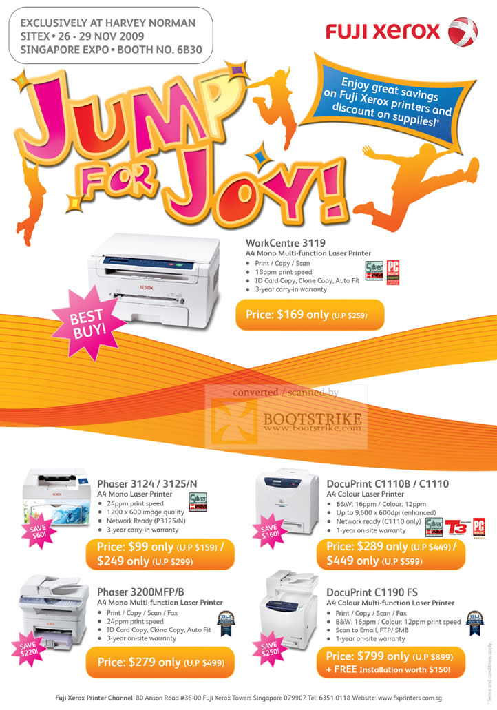 Sitex 2009 price list image brochure of Fuji Xerox WorkCentre 3119 Phaser DocuPrint Printers Laser Multifunction