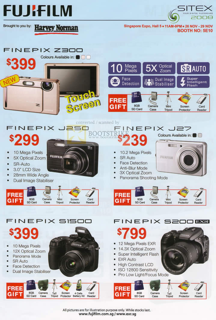Sitex 2009 price list image brochure of Fujifilm Digital Cameras Finepix Z300 J250 S1500 S200 J27 Harvey Norman