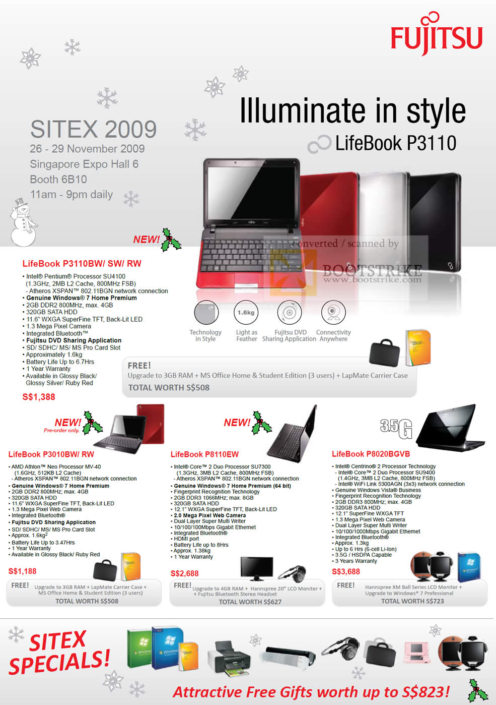 Sitex 2009 price list image brochure of Fujitsu Lifebook P3110 BW SW RW P3010 P8110 P8020 Notebooks