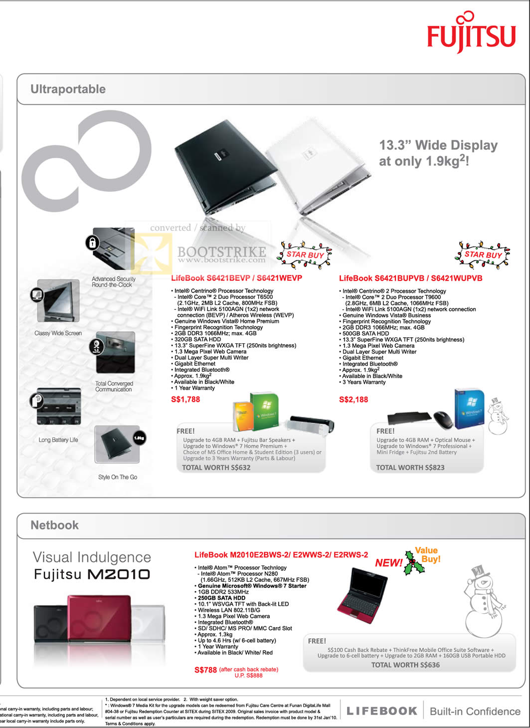 Sitex 2009 price list image brochure of Fujitsu Lifebook S6521 Netbook M2010 Notebooks