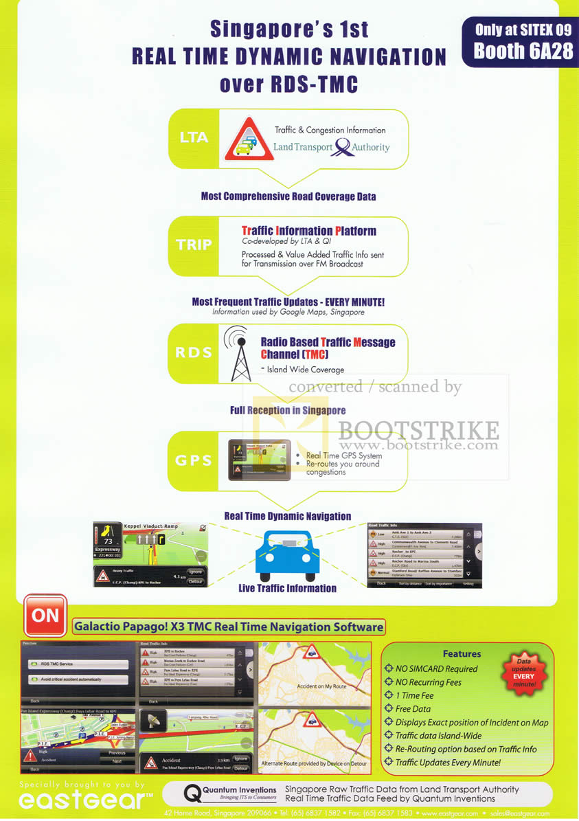Sitex 2009 price list image brochure of Galactio Papago X3 TMC Real Time Navigation Software RDS TMC LTA QI Eastgear
