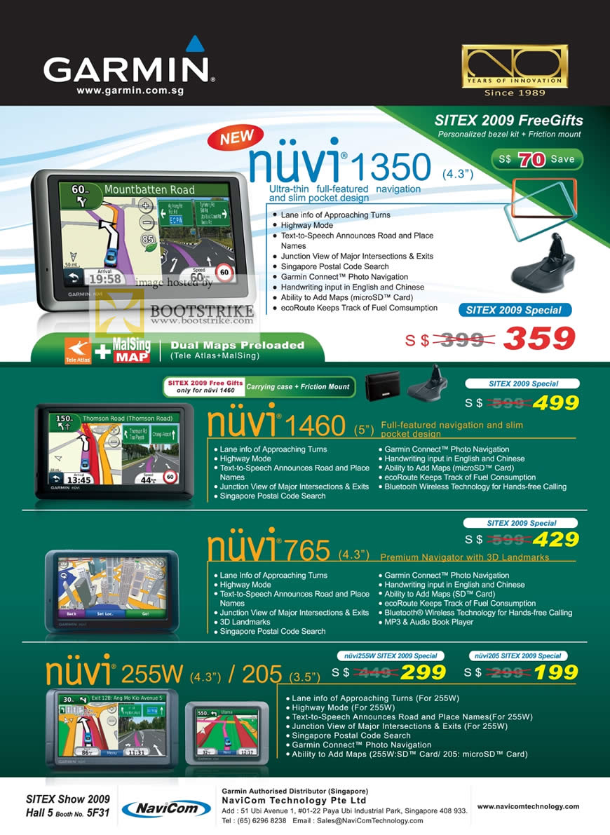 Sitex 2009 price list image brochure of Garmin Nuvi 1350 1460 765 255W 205 GPS Navigation Navicom