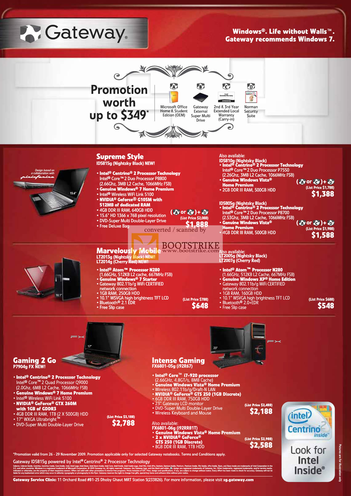 Sitex 2009 price list image brochure of Gateway Notebooks ID5815g LT2005g Gaming Desktop P7904g FX6801