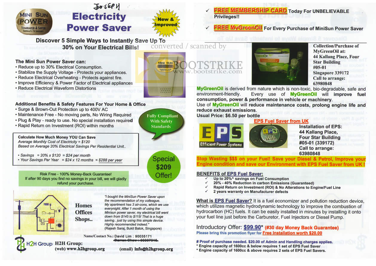 Sitex 2009 price list image brochure of H2HGroup Mini Sun Power Saver MyGreenOil EPS Fuel Saver