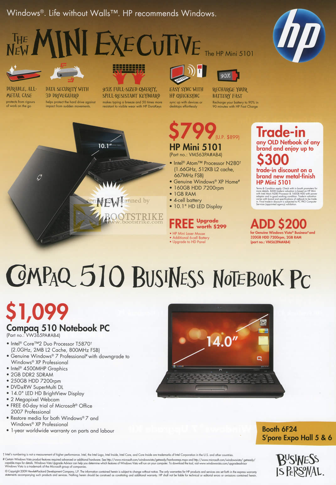 Sitex 2009 price list image brochure of HP Business Mini 5101 Compaq 510 Notebook PC
