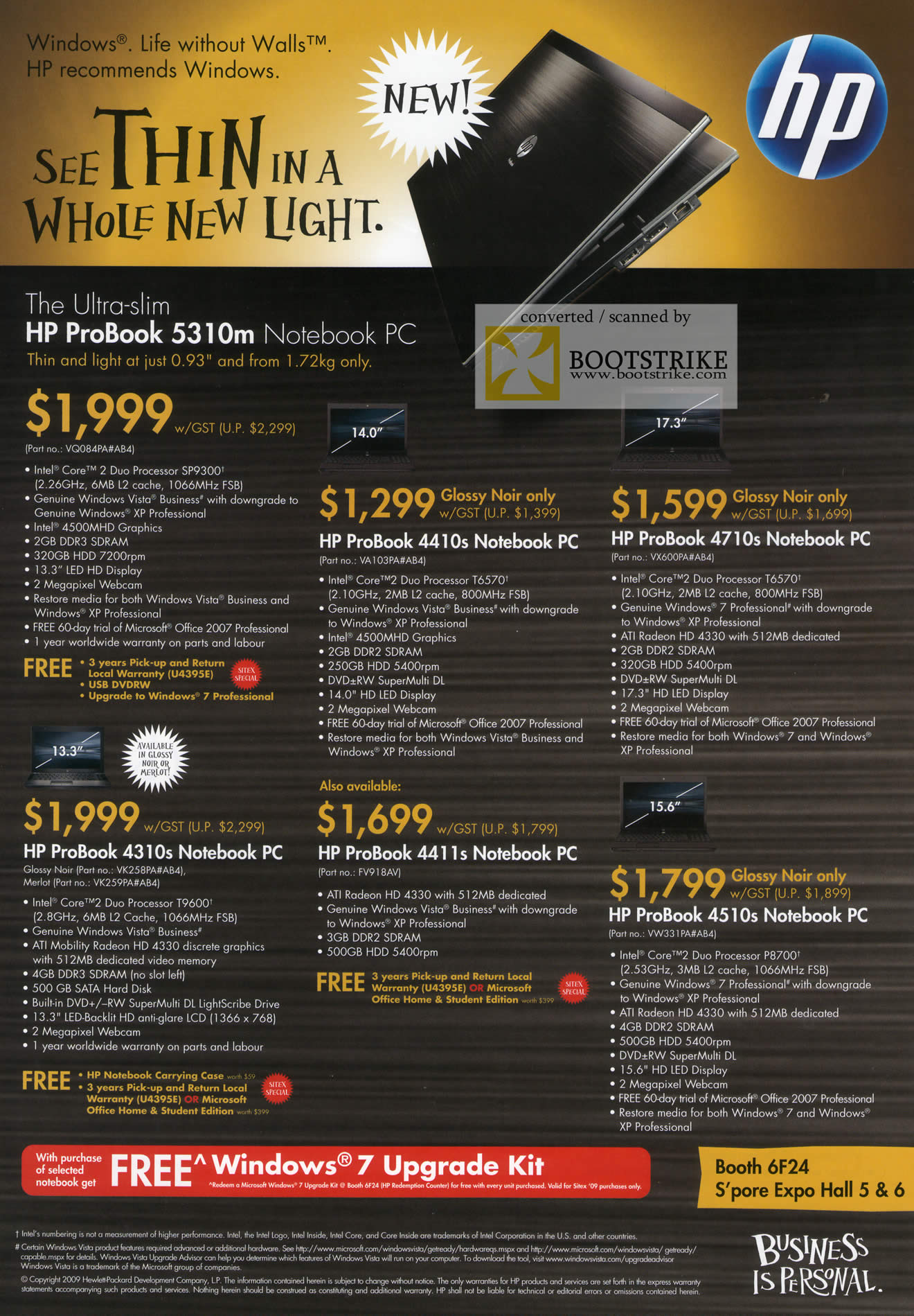 Sitex 2009 price list image brochure of HP Business ProBook 5310m 4410s 4710s 4310s 4411s 4510s Notebooks