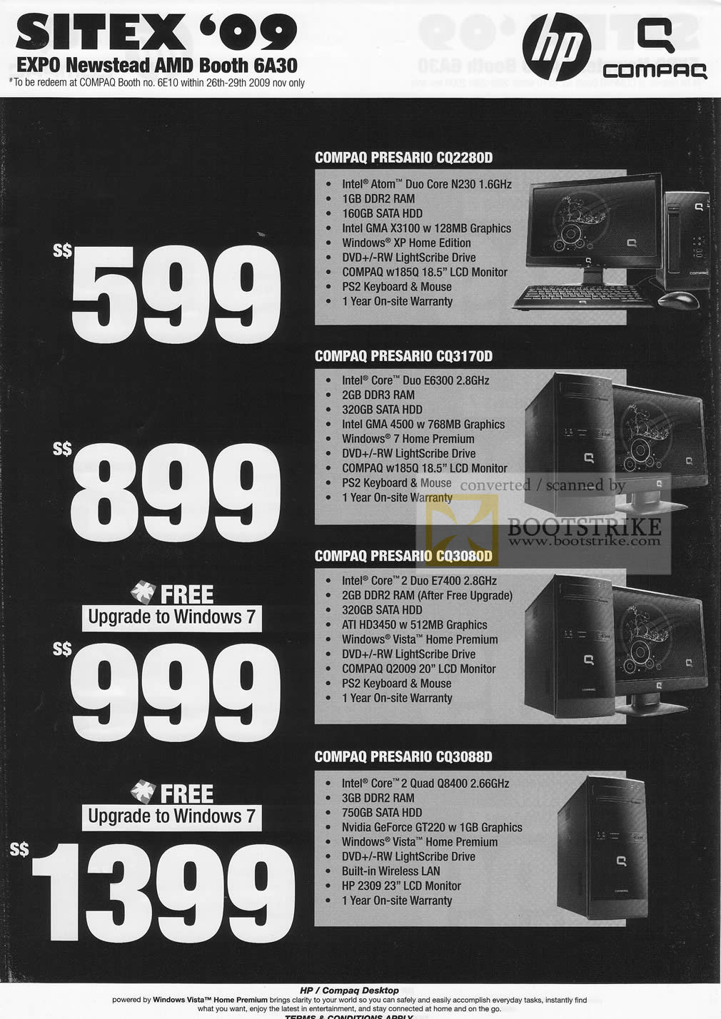 Sitex 2009 price list image brochure of HP Compaq Presario Desktop PC CQ2280D CQ3170D CQ3080D CQ3088D Newstead