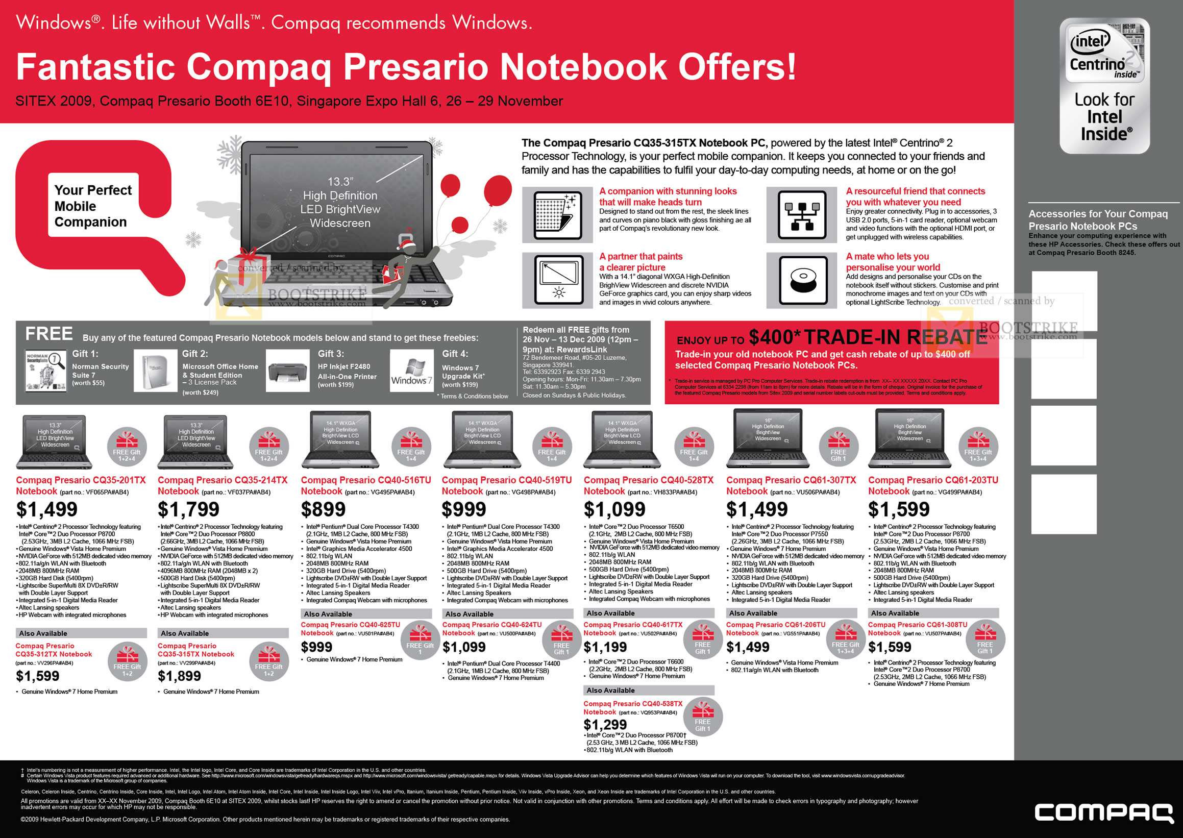 Sitex 2009 price list image brochure of HP Notebooks Compaq Presario CQ35 CQ40 CQ61