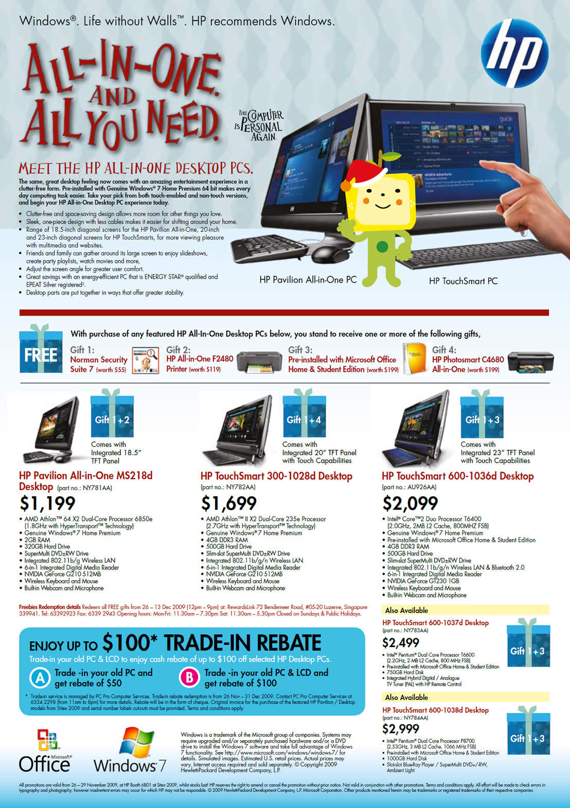 Sitex 2009 price list image brochure of HP Pavilion MS218d Desktop PC TouchSmart 3001028d 600 1036d 1037d 1038d