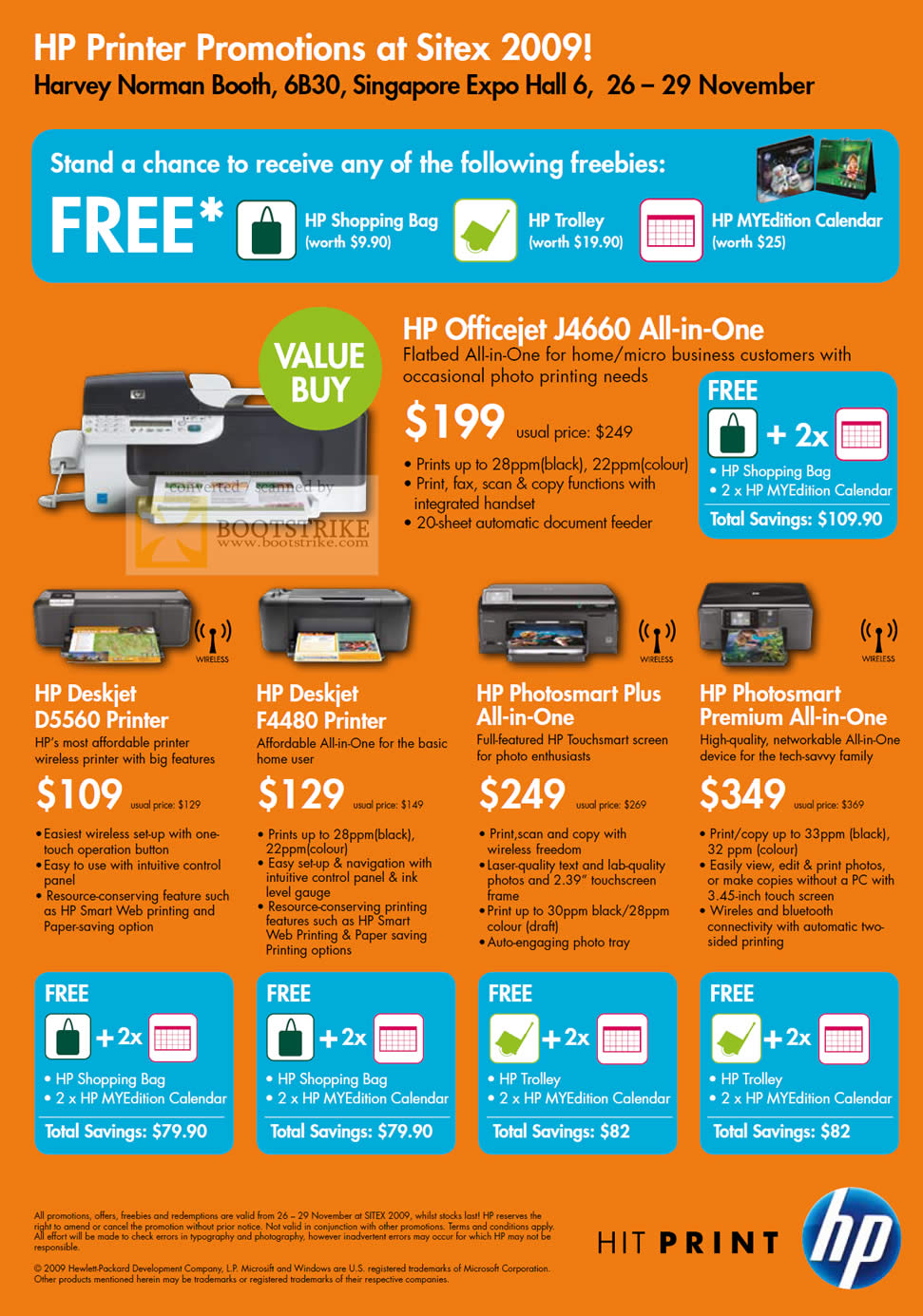 Sitex 2009 price list image brochure of HP Printers Officejet J4660 All In One Deskjet D5560 F4480 Photsmart Plus Premium