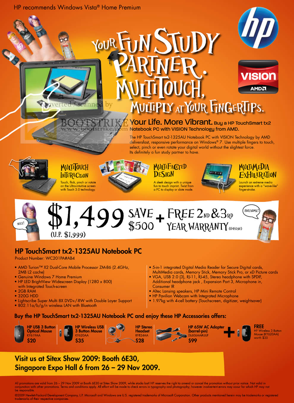 Sitex 2009 price list image brochure of HP TouchSmart TX2 1325AU Notebook PC AMD