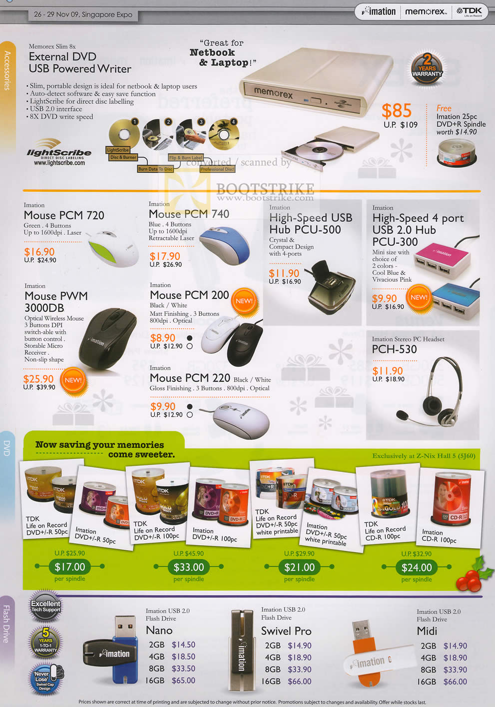 Sitex 2009 price list image brochure of Imation Memorex External DVD Writer Mouse Hub Flash Drive