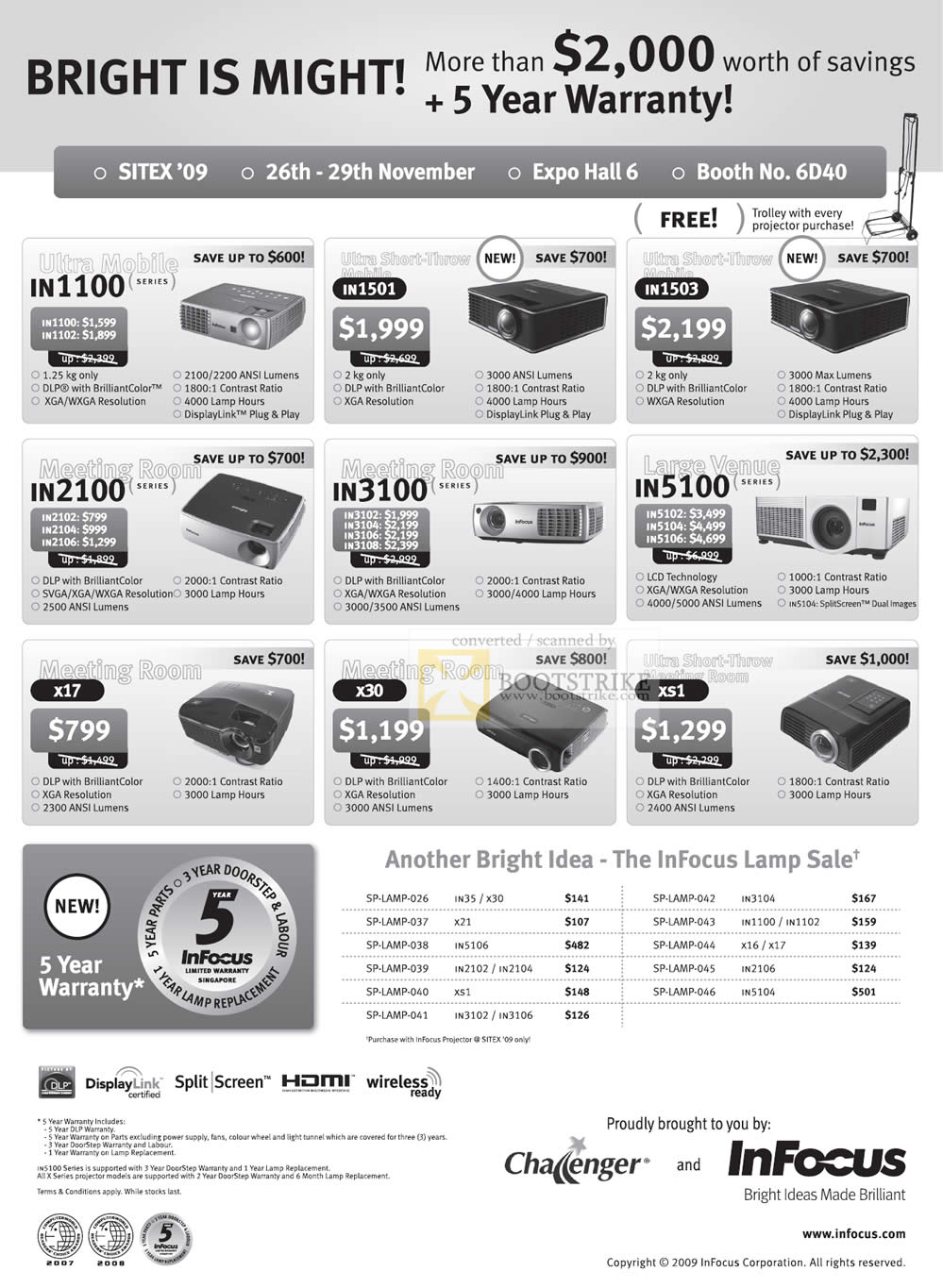 Sitex 2009 price list image brochure of InFocus Projectors IN1100 IN1501 IN1503 IN2100 IN3100 IN5100 X17 X30 XS1