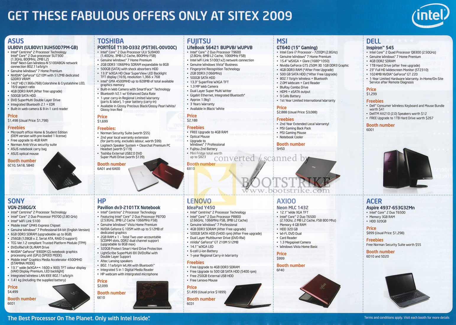 Sitex 2009 price list image brochure of Intel Processor Notebooks And Desktops Brands Booths
