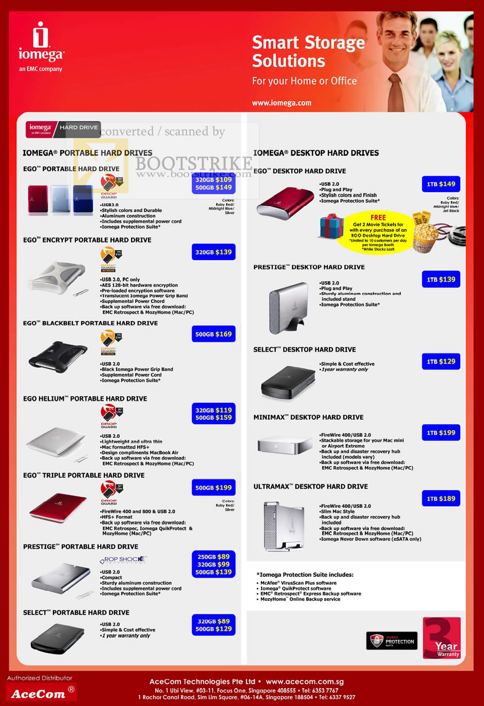Sitex 2009 price list image brochure of Iomega Portable Hard Drives Ego Encrypt Prestige Select BlackBelt Helium Triple