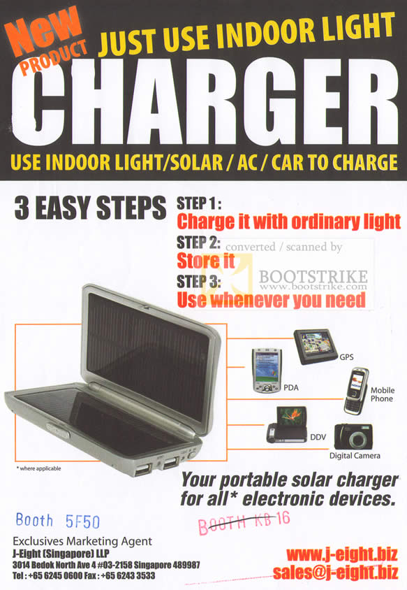 Sitex 2009 price list image brochure of J-Eight Indoor Light Portable Solar Charger