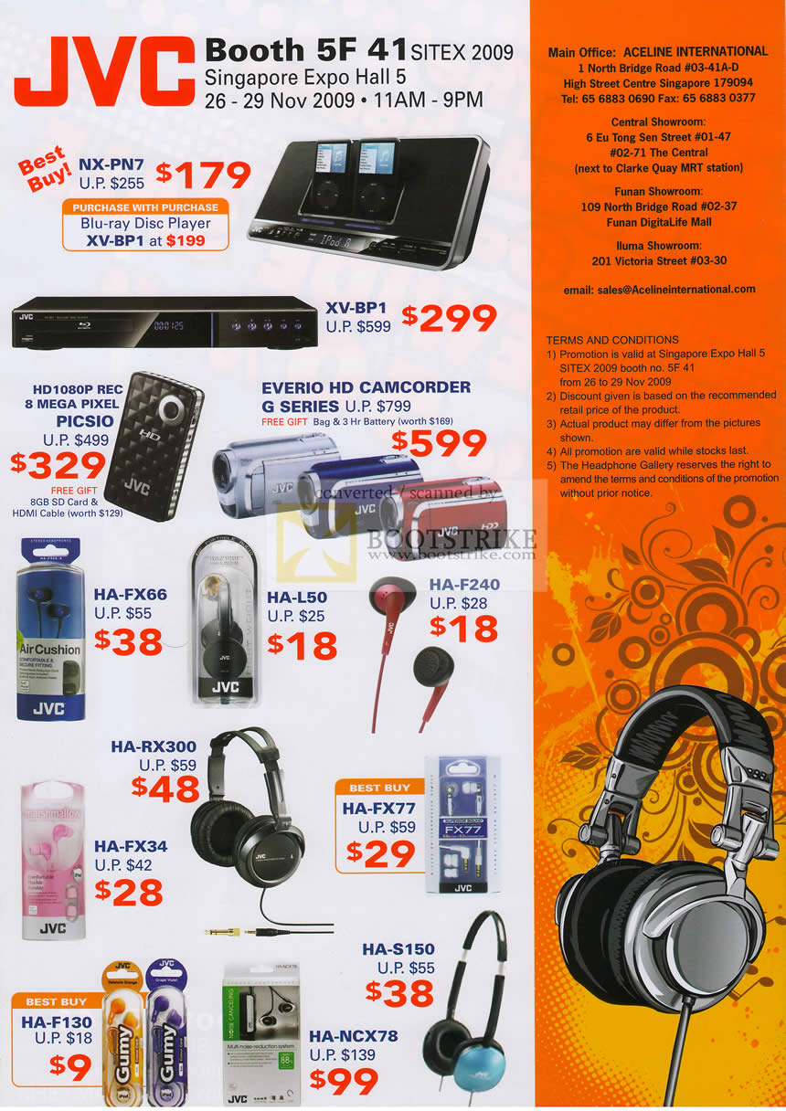 Sitex 2009 price list image brochure of JVC Blu Ray Player Digital Camera Camcorder Earphones Headset
